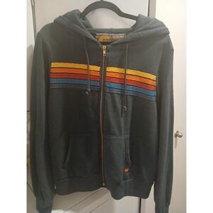 Aviator Nation 5-Stripe Zip Hoodie Heather Blue M